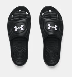 'Under Armour' Men's Locker IV Slide Sandal - Black / Black / White 8 'Under Armour' Men's Locker IV Slide Sandal - Black / Black / White -Outdoor Clothing Store 3023758 001 TOE 1024x1024@2x