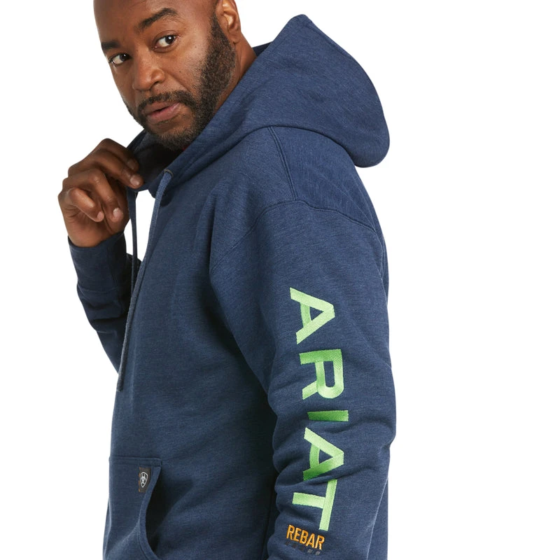 'Ariat' Men's Rebar Graphic Hoodie - Navy Heather 4 'Ariat' Men's Rebar Graphic Hoodie - Navy Heather - Image 2