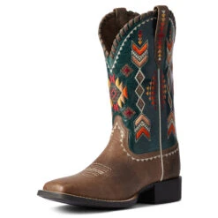 'Ariat' Women's Round Up Square Toe - Tan / Deep Teal -Outdoor Clothing Store F21 WMS WEST 10038328 3 4 front 1024x1024@2x