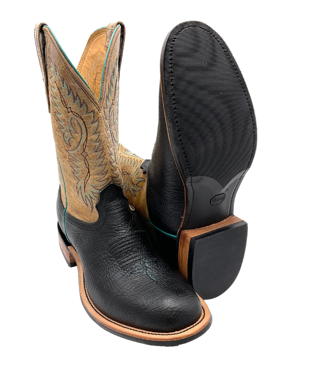 'Fenoglio' Men's 12" Bull Hide Western Round Toe - Black / Tan 5 'Fenoglio' Men's 12" Bull Hide Western Round Toe - Black / Tan - Image 3