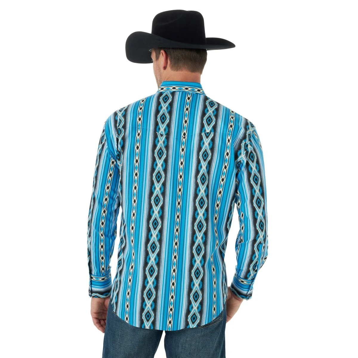 'Wrangler' Men's Checotah Print Western Snap Front - Blue / Black 5 'Wrangler' Men's Checotah Print Western Snap Front - Blue / Black - Image 3