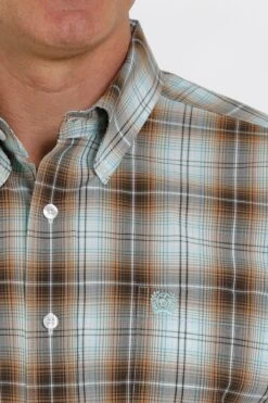 'Cinch' Men's Ombre Plaid Short Sleeve Button Down Shirt - Brown/Turquoise -Outdoor Clothing Store MTW1111398 4 1024x1024@2x