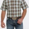 'Cinch' Men's Ombre Plaid Short Sleeve Button Down Shirt - Brown/Turquoise