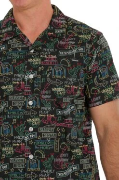 'Cinch' Men's Neon Sign Print Classic Fit Camp Shirt - Black -Outdoor Clothing Store MTW1401025 4 1024x1024@2x