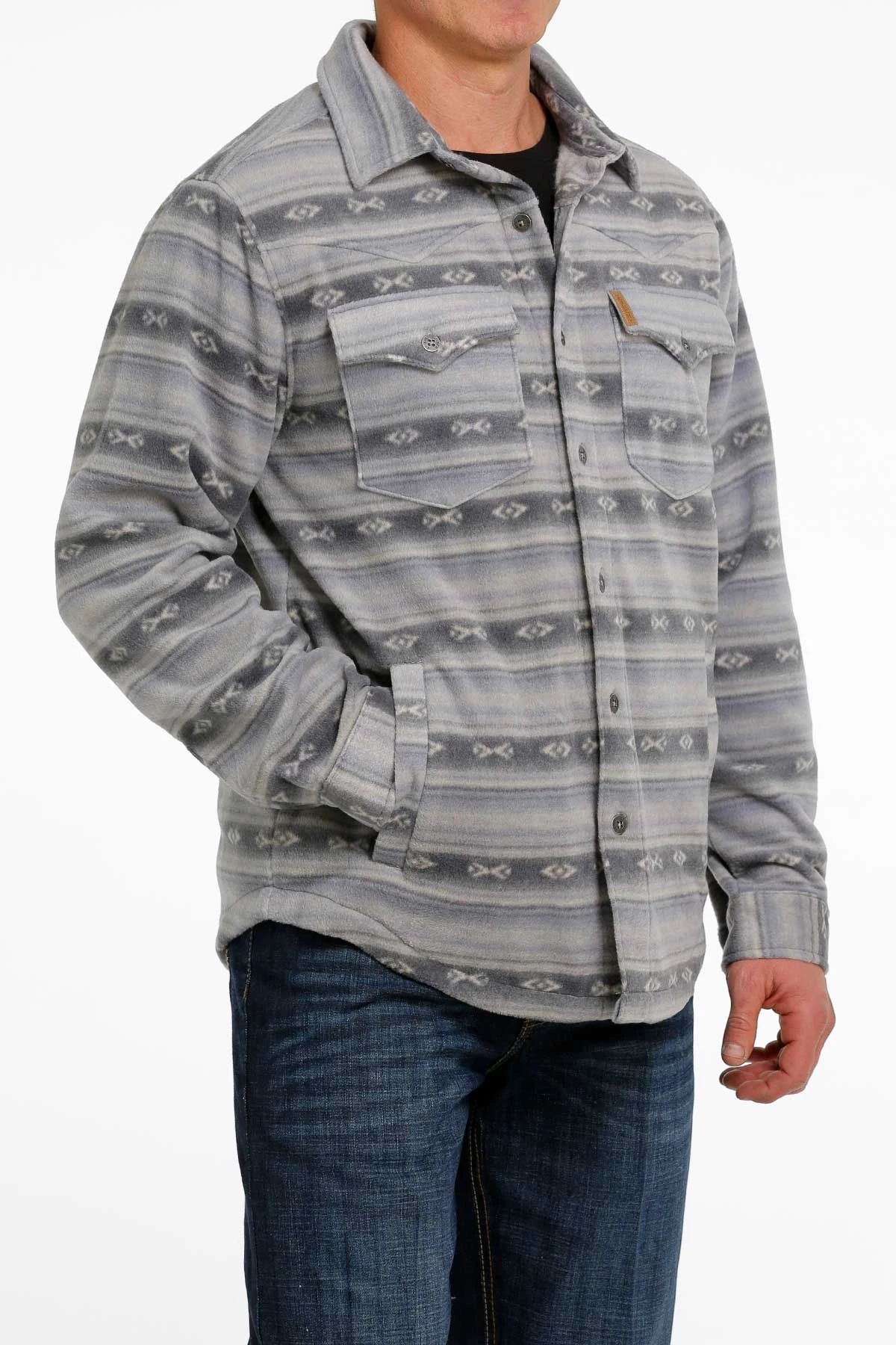 'Cinch' Men's Aztec Print Polar Fleece Shirt Jacket - Blue 3 'Cinch' Men's Aztec Print Polar Fleece Shirt Jacket - Blue