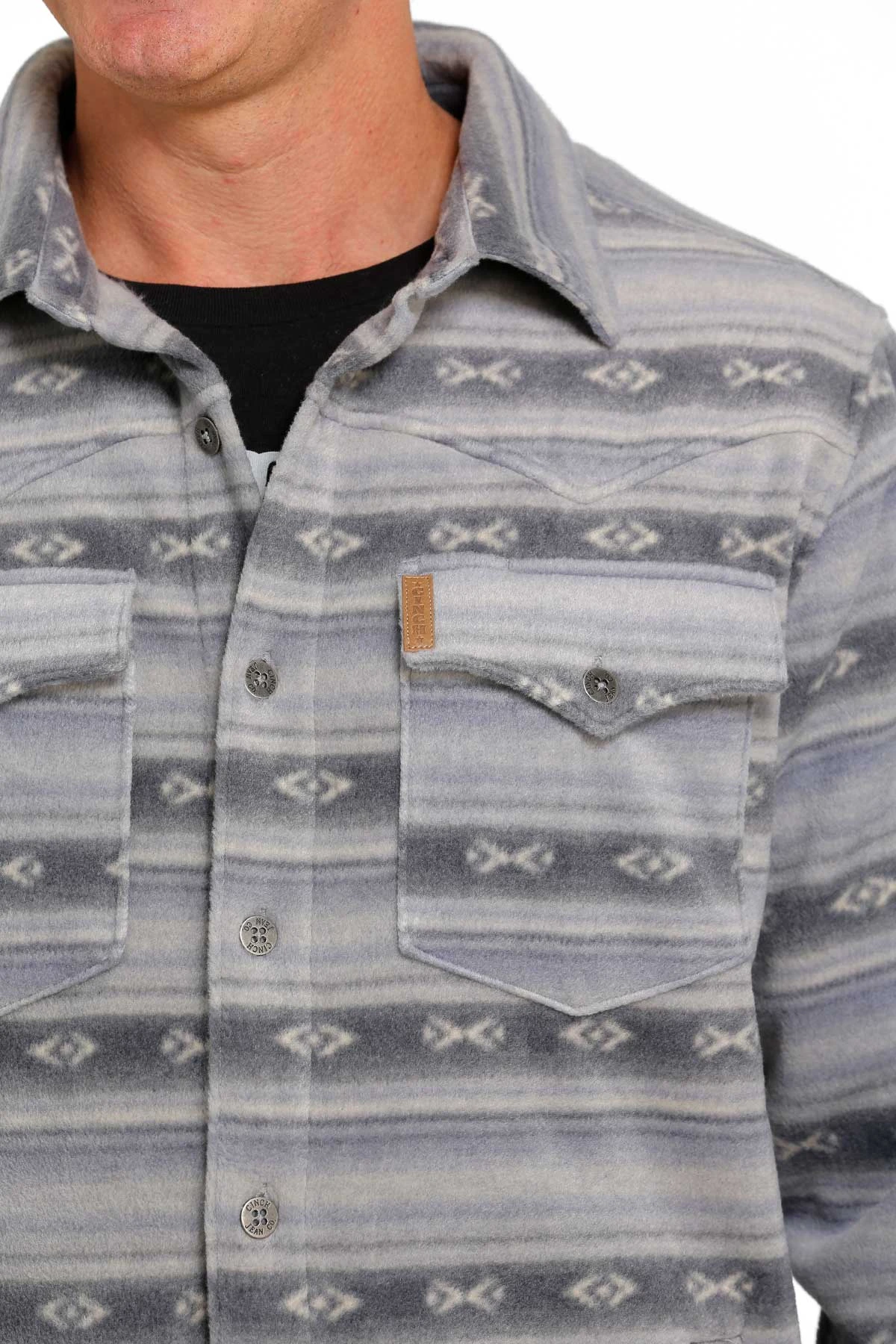 'Cinch' Men's Aztec Print Polar Fleece Shirt Jacket - Blue 4 'Cinch' Men's Aztec Print Polar Fleece Shirt Jacket - Blue - Image 2