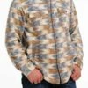 'Cinch' Men's Aztec Print Polar Fleece Shirt Jacket - Cream