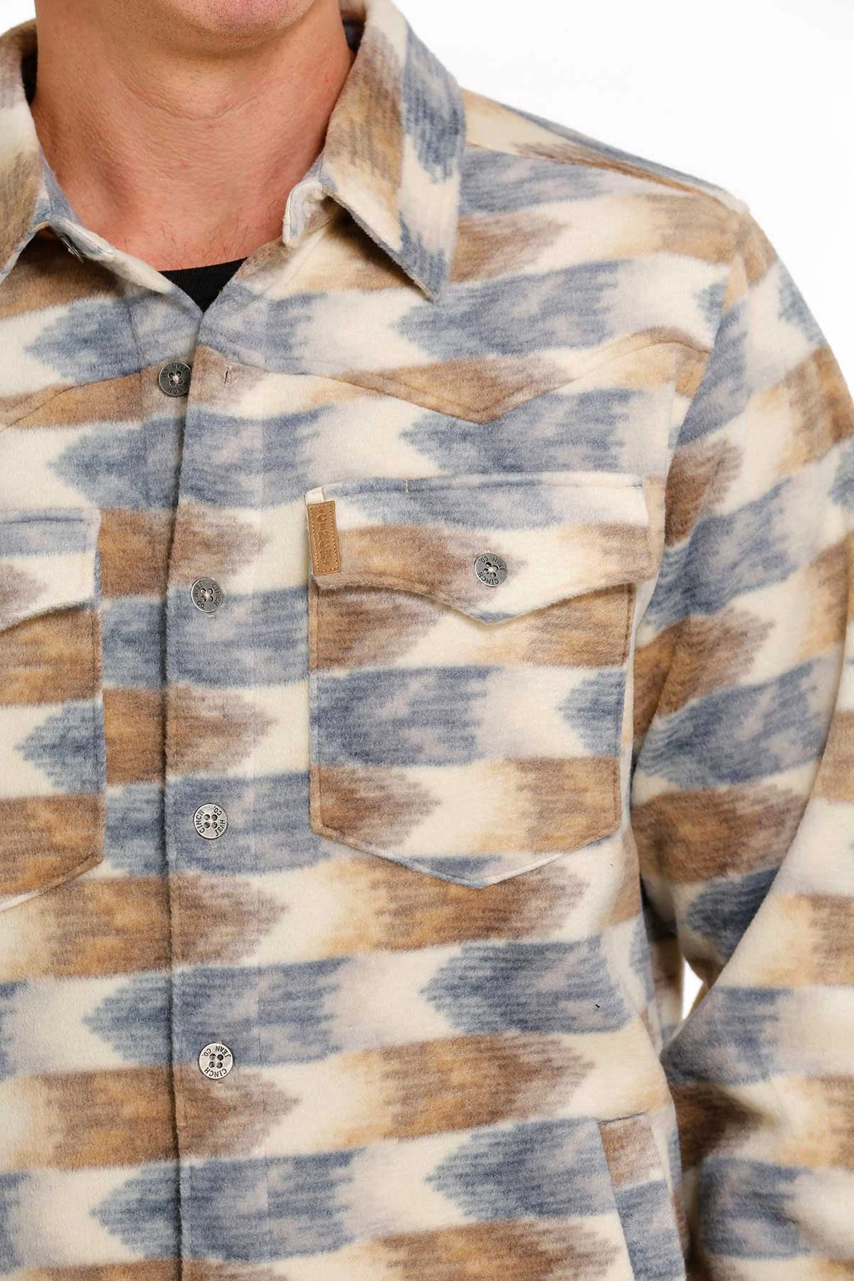 'Cinch' Men's Aztec Print Polar Fleece Shirt Jacket - Cream 4 'Cinch' Men's Aztec Print Polar Fleece Shirt Jacket - Cream - Image 2