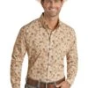 'Rock & Roll Denim' Men's Paisley Vintage Button Down - Tan / Brown